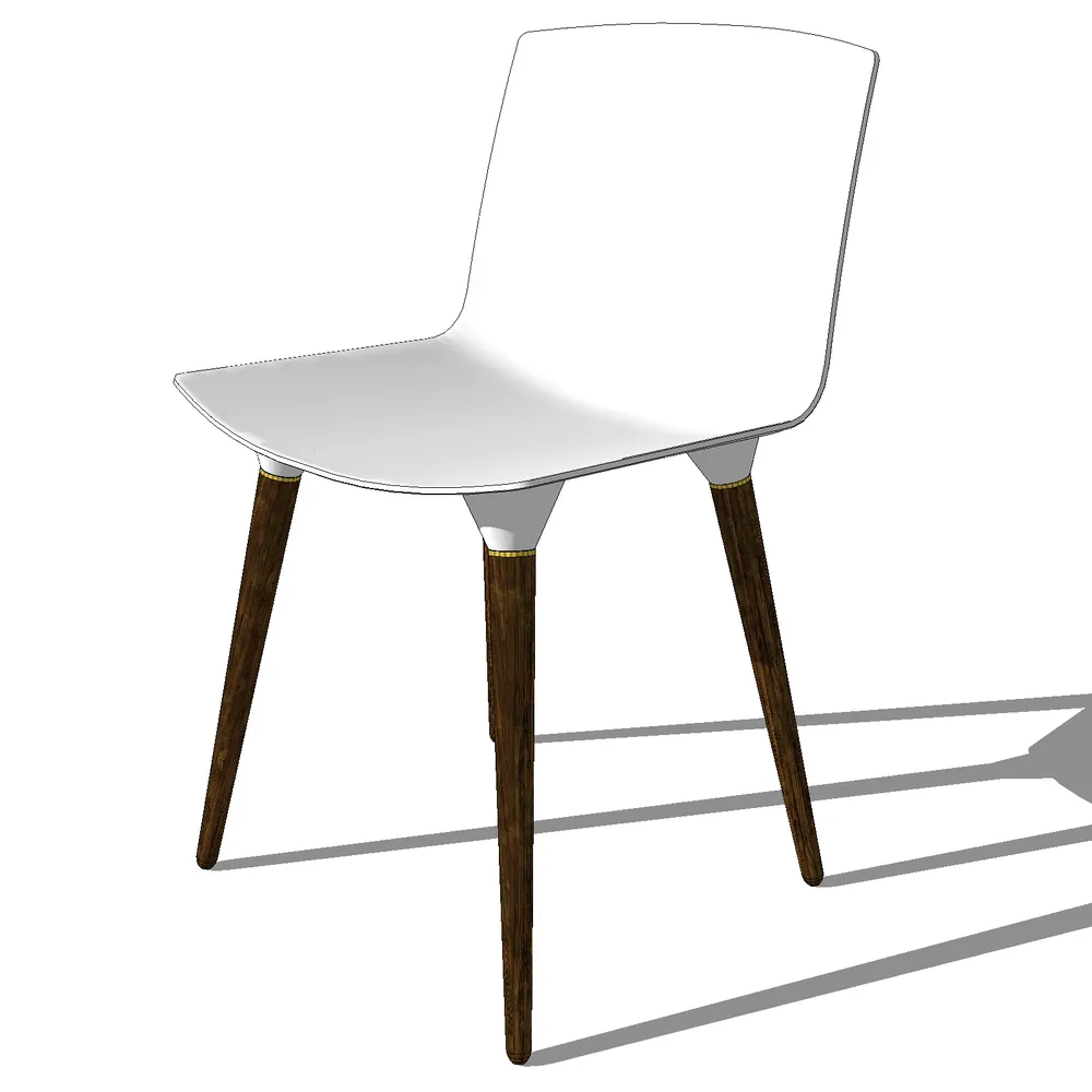 3D render of a modern armchair with white seat and dark wooden legs, ideal for SketchUp interior design projects