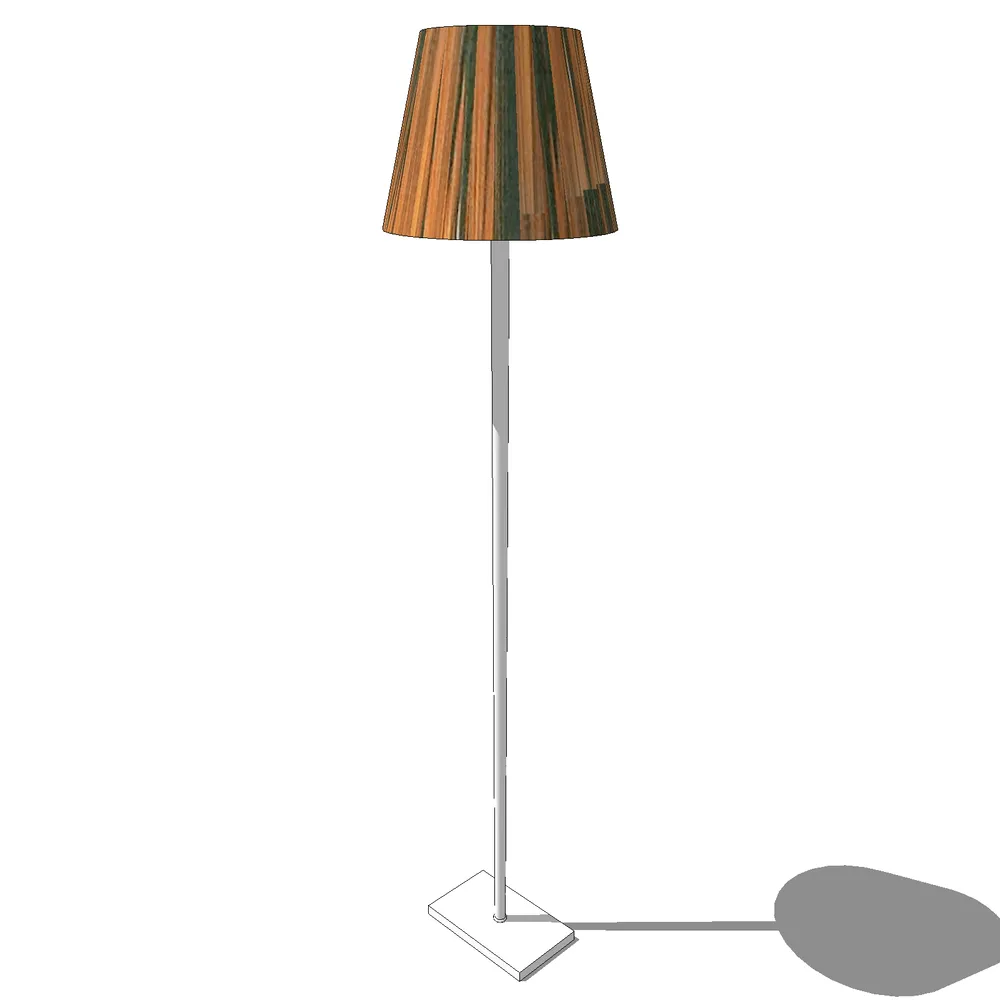 3D render of a modern floor lamp with striped wooden lampshade and chrome finish pole, designed for SketchUp architectural visualization projects