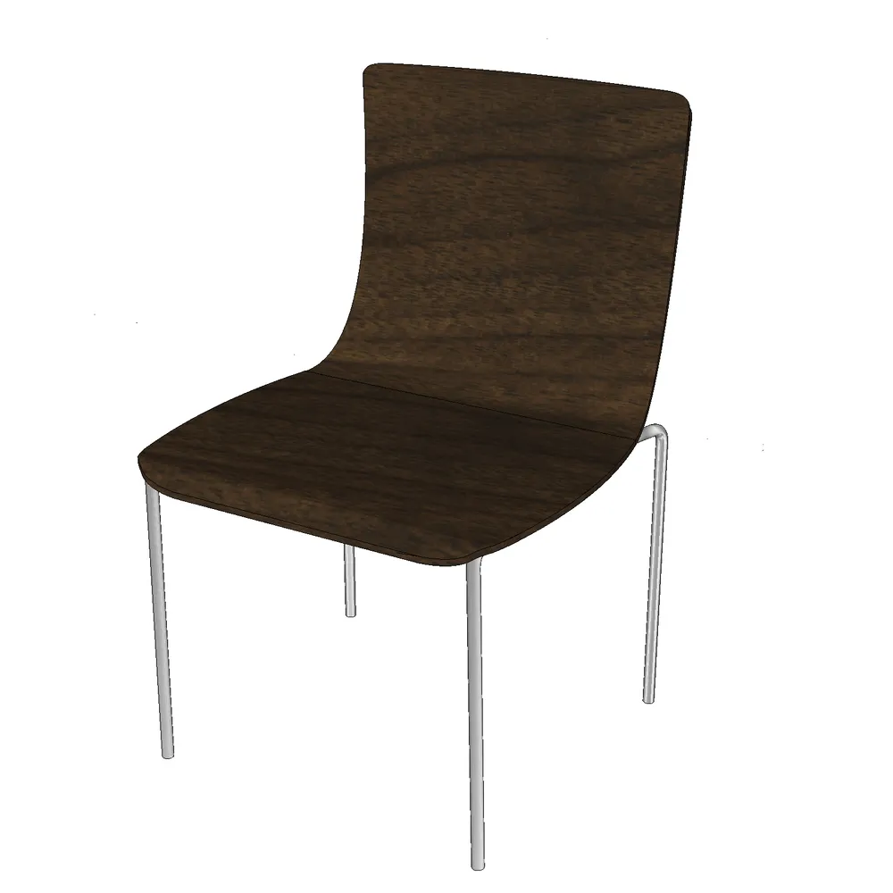 3D render of a modern armchair with dark walnut finish and chrome legs, optimized for SketchUp interior design projects