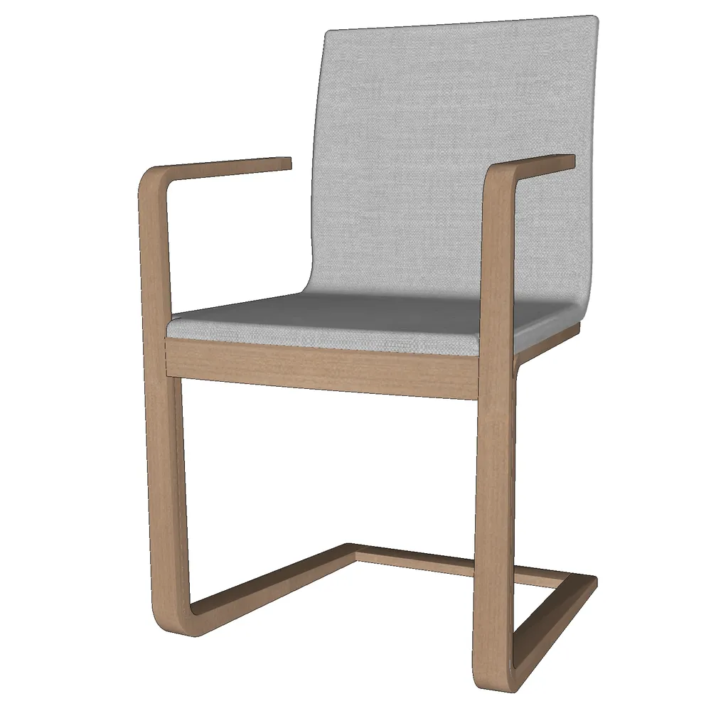 3D render of a modern armchair with wooden frame and gray upholstery, ideal for SketchUp interior design projects