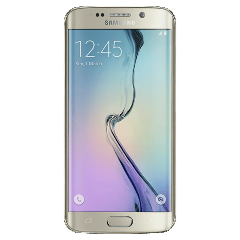 3D render of curved screen smartphone with vibrant gradient display showing 12:45 clock interface, surrounded by fluid color transitions on metallic chassis