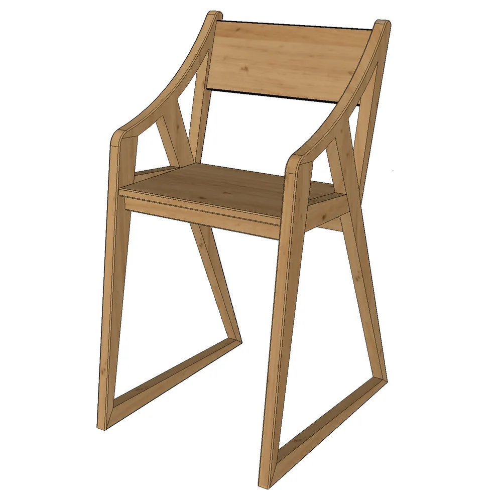 Modern Scandinavian barstool with sleek wooden frame, high-back design, and cross-support structure, optimized for SketchUp interior visualization projects