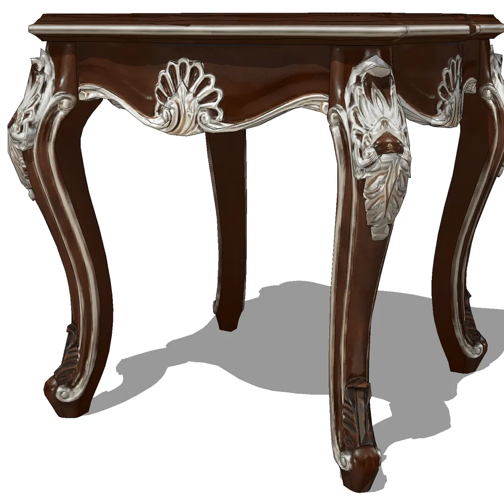 Exquisitely carved console table with silver leaf accents,dark walnut finish,and cabriole legs,ideal for classical SketchUp interior visualizations