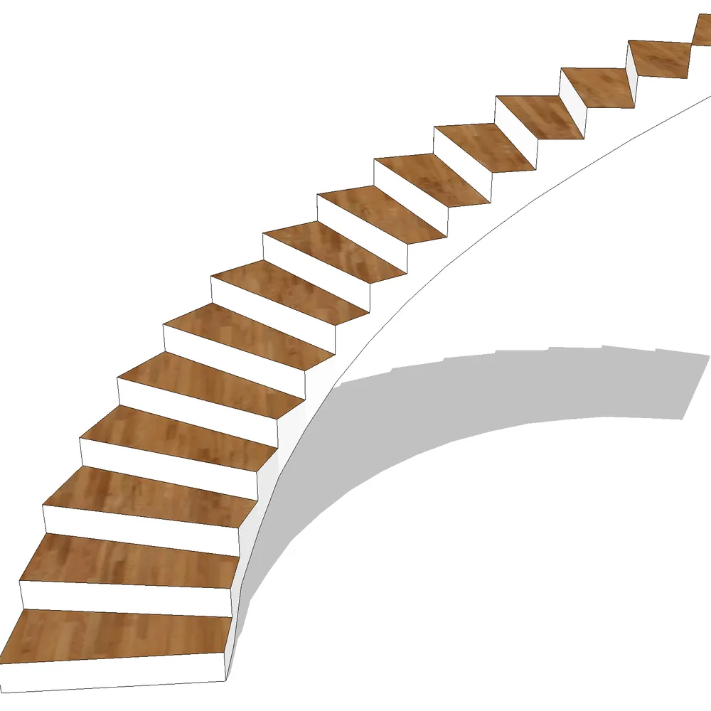 Realistic spiral staircase with walnut treads and white concrete risers, optimized for architectural visualization in SketchUp