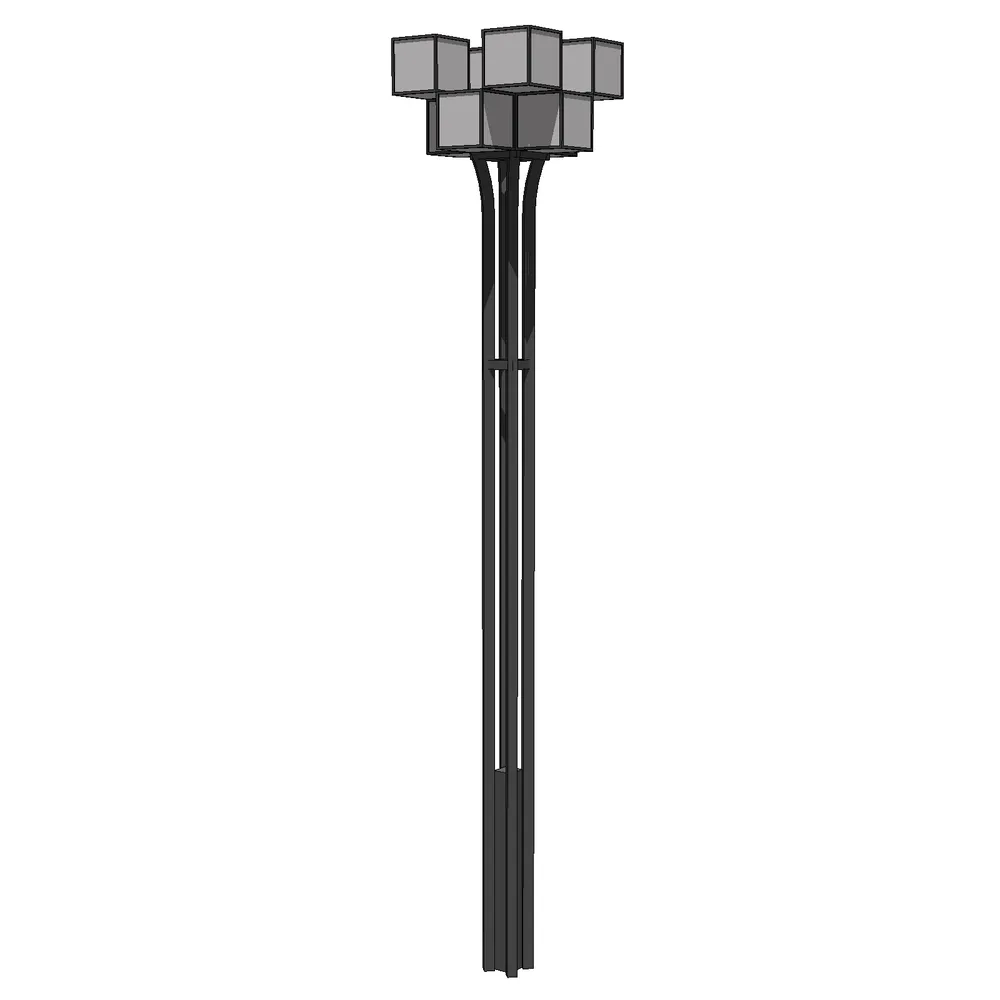 Modern modular streetlight with multiple LED lamp heads and sleek black poles, optimized for urban landscape visualization in SketchUp
