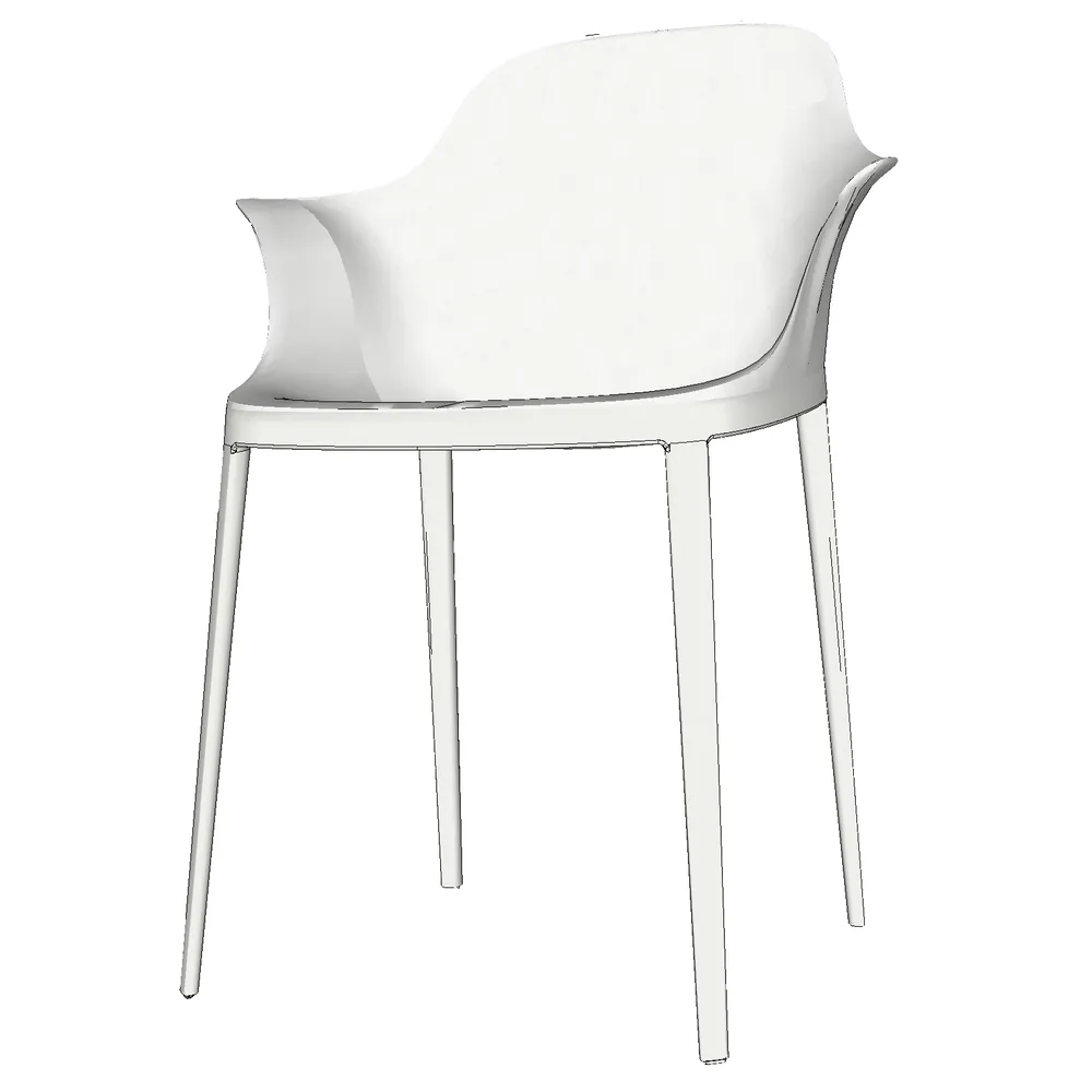 Sleek white plastic armchair with fluid curves and slender legs, optimized for SketchUp interior design visualizations