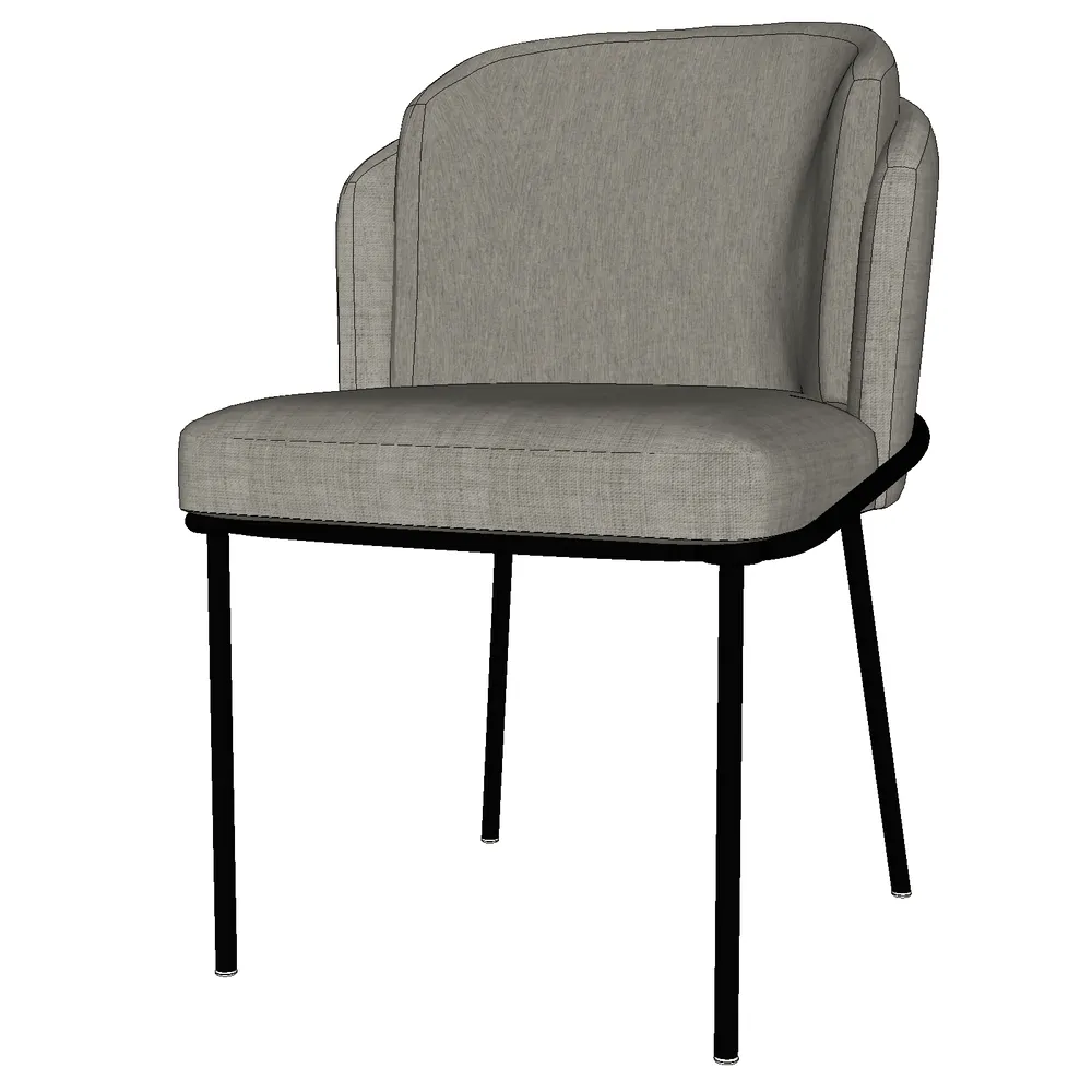 Modern armchair with gray upholstered seat and backrest, supported by sleek black metal legs, ideal for SketchUp interior design visualizations