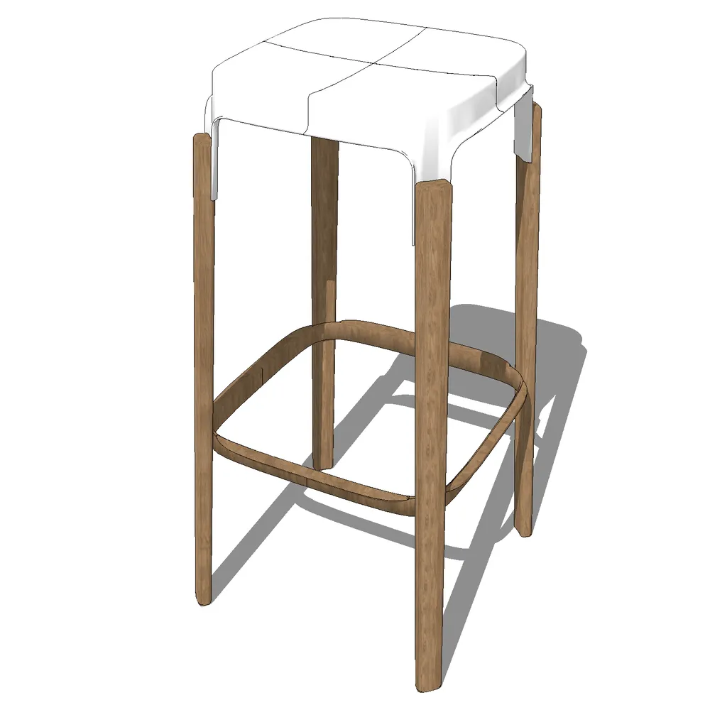 Modern bar stool with white leather cushion and walnut legs, designed for SketchUp interior visualization projects
