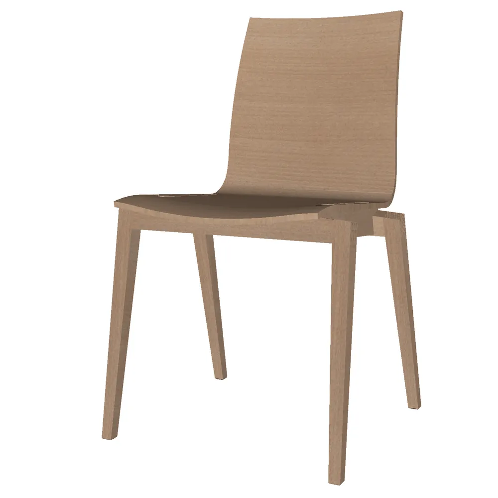 Realistic 3D render of a modern wooden chair with minimalist design, sustainable materials, and ergonomic curves, ideal for SketchUp interior visualization projects