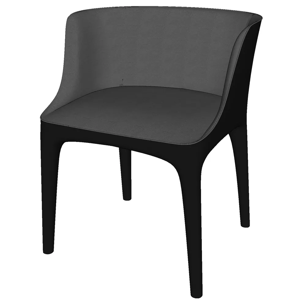 Realistic 3D render of a modern armchair with dark gray upholstered seat and backrest, paired with sleek black legs, ideal for SketchUp interior design projects