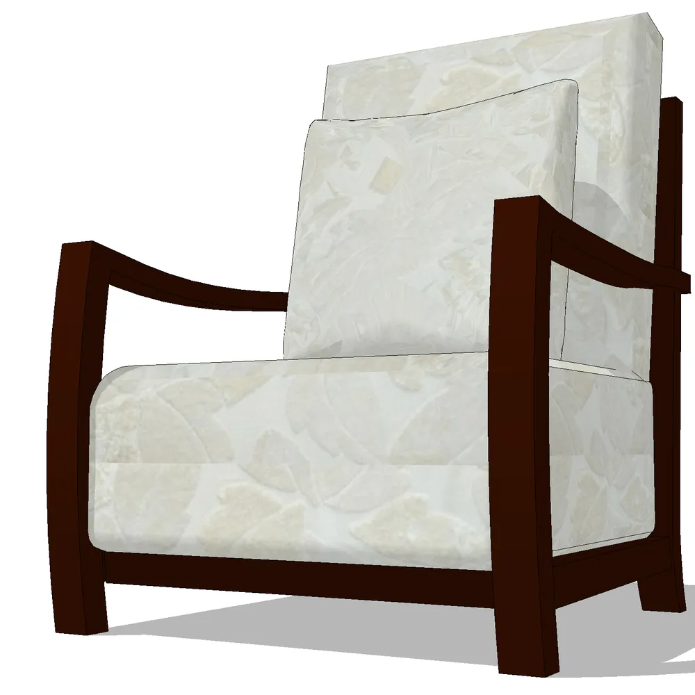 Modern armchair with intricate marble texture upholstery and dark wooden frame, optimized for SketchUp interior design projects