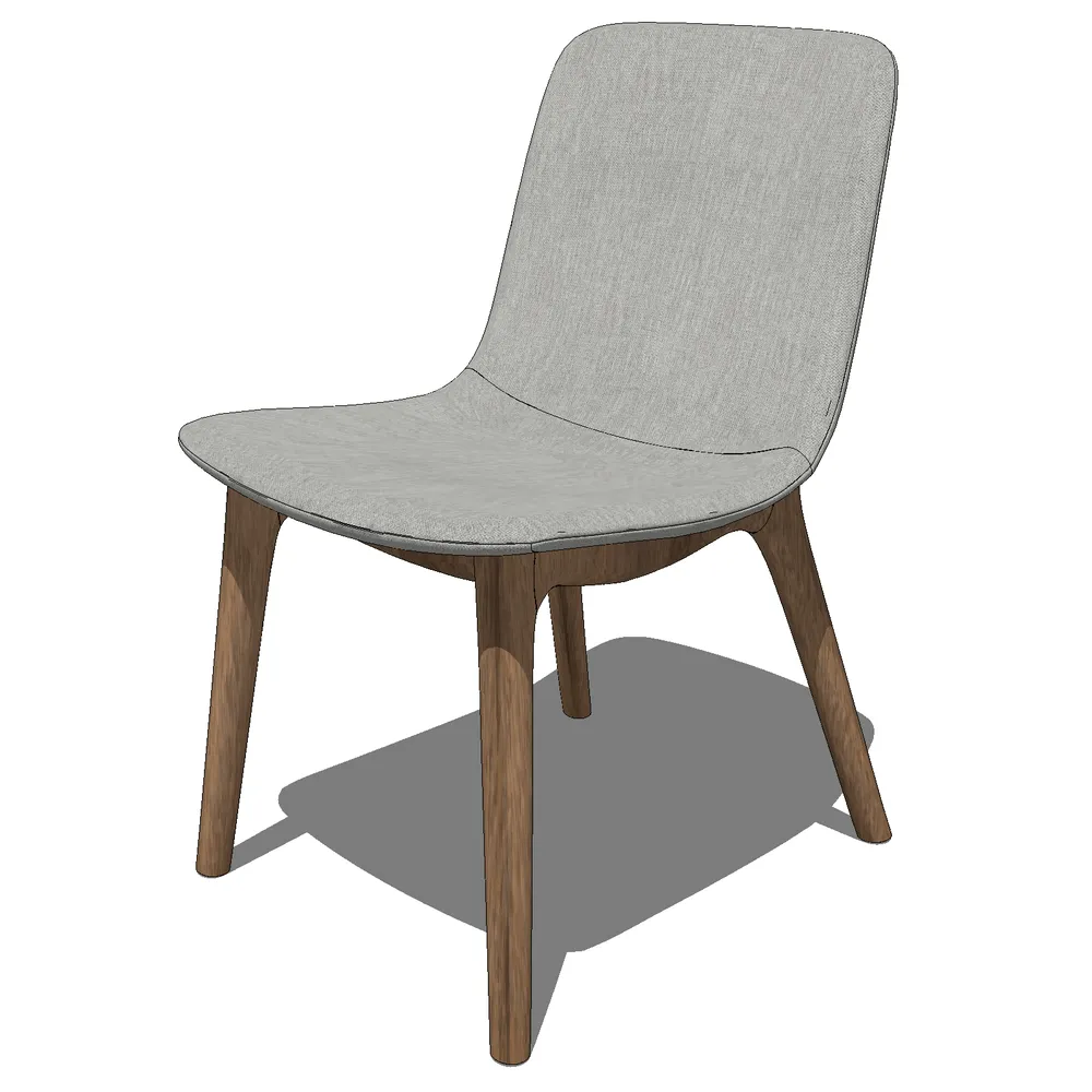 Modern upholstered dining chair with gray fabric seat and walnut legs, optimized for SketchUp interior design projects