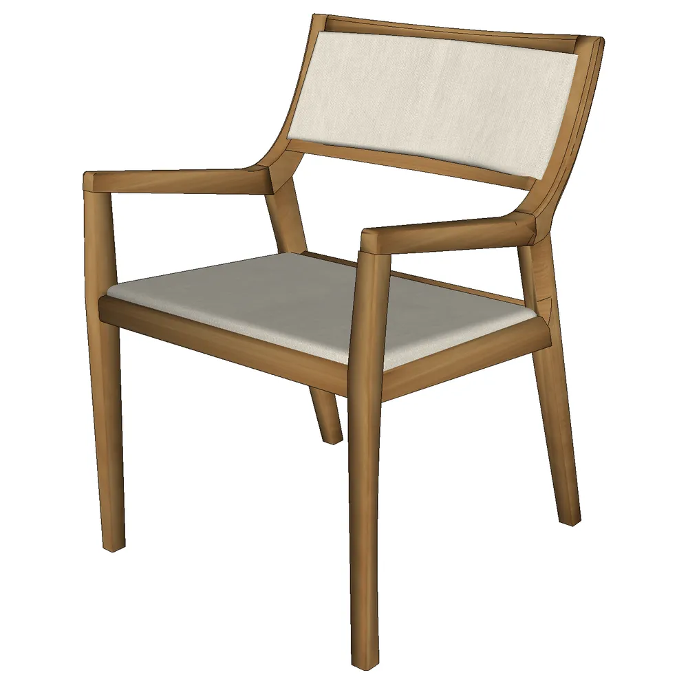 Contemporary wooden armchair with cream fabric upholstery and tapered legs, ideal for SketchUp interior visualization projects