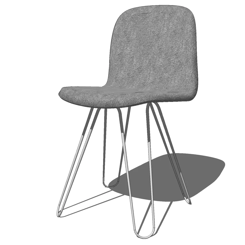 Modern grey upholstered chair with sleek metal legs in minimalistic design, optimized for SketchUp interior visualization