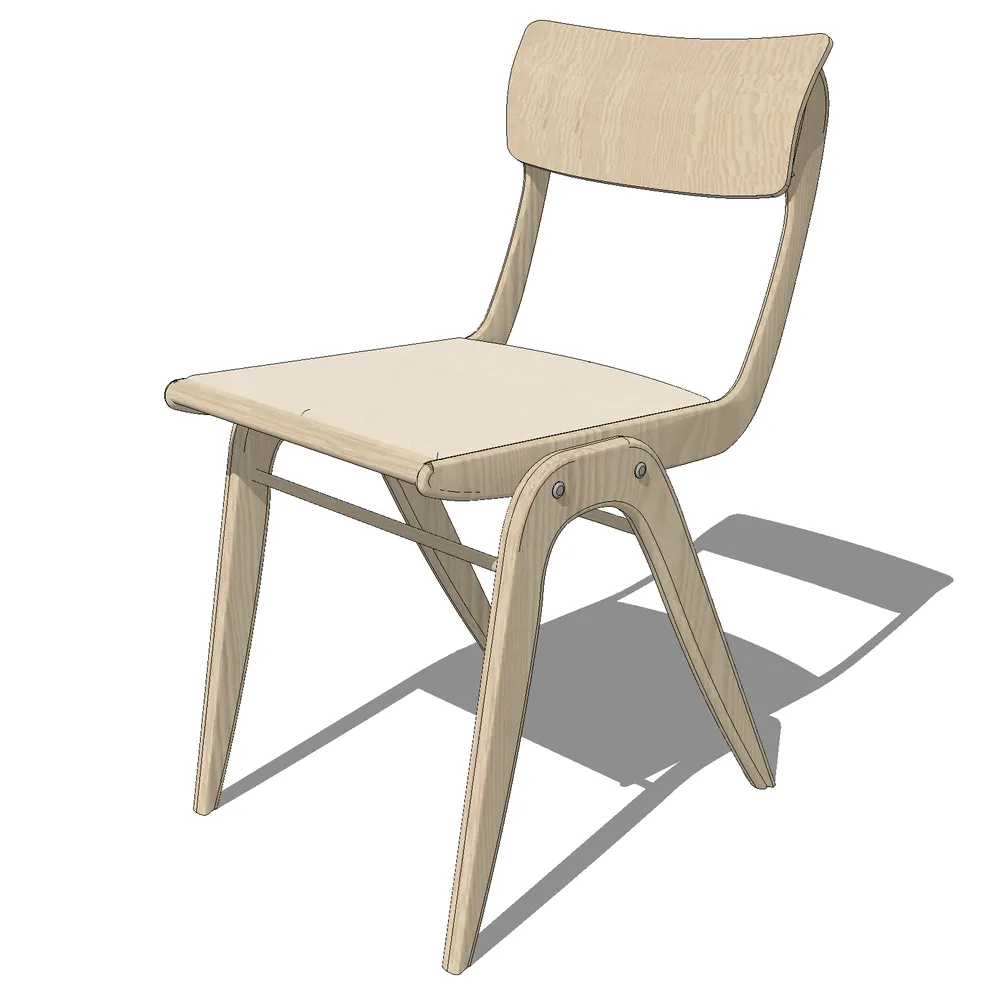 Ergonomic modern wooden chair with curved legs and minimalist design, optimized for SketchUp interior visualization projects