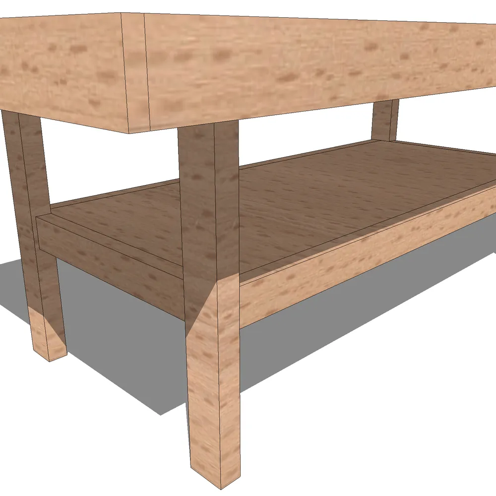 Technical 3D render of a modular wooden bench showcasing mortise-and-tenon joints, dual support structure, and realistic birch wood textures
