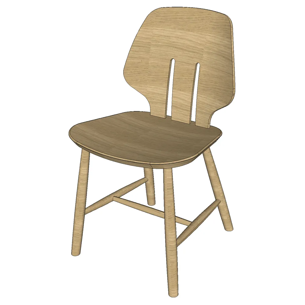 Ergonomic modern oak dining chair with curved backrest and tapered legs, optimized for SketchUp interior design projects