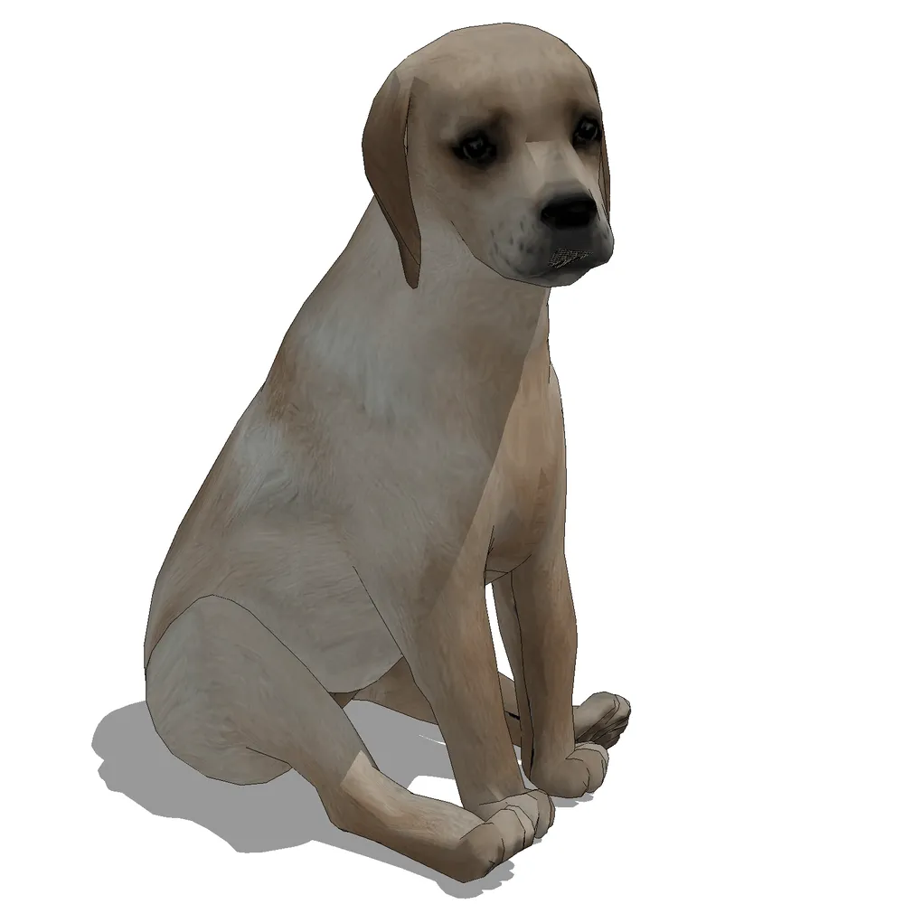 Realistic 3D render of a labrador puppy with detailed fur texture, soft brown coat, and lifelike posture, optimized for SketchUp architectural visualization projects