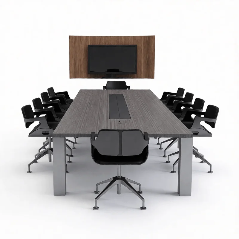 A32594Executive Conference Room Suite7f7UOG9J Modern executive conference room 3D model with wooden table, ergonomic chairs and integrated display wall for SketchUp architectural visualization