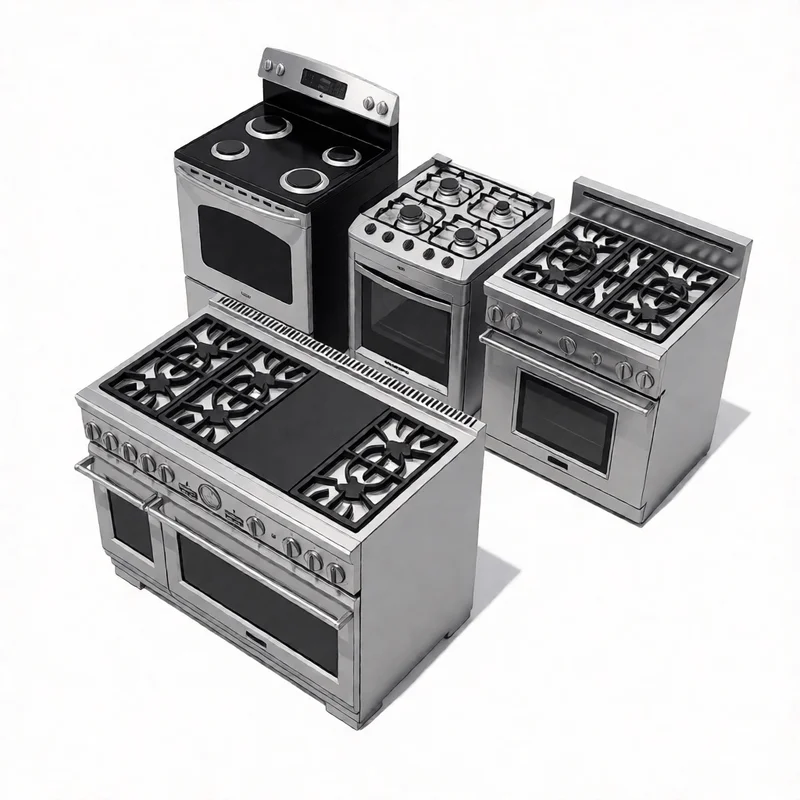 Realistic stainless steel kitchen stove 3D models with gas and electric variants for SketchUp architectural visualization projects