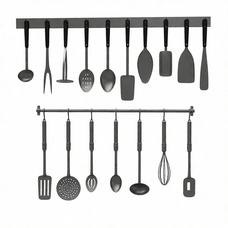 3D-модель современной кухонной утвари с матовой отделкой и точными ручками для архитектурной визуализации в SketchUp и проектов дизайна интерьера