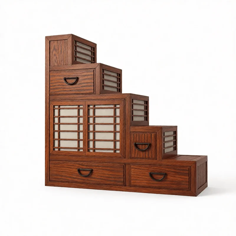 Traditional Japanese shoji storage furniture with wooden drawers and sliding screen panels for SketchUp interior design projects