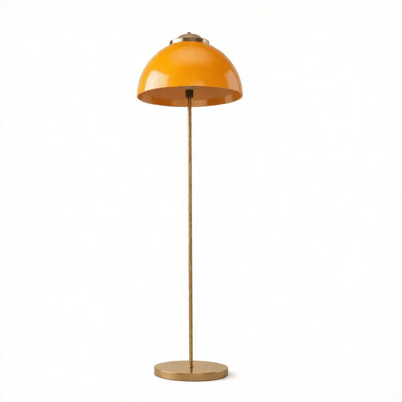 Vibrant orange dome floor lamp with brass stem and base for SketchUp interior design projects