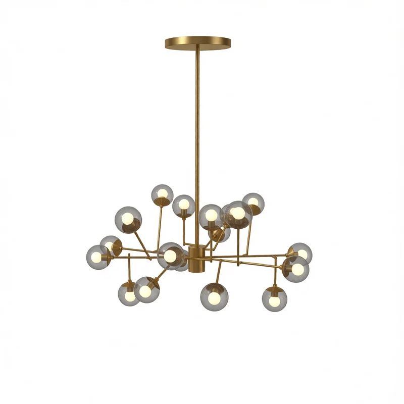 Modern brass orb ceiling lamp 064 with golden finish and glass spheres, optimized for SketchUp architectural visualization in D5Render and Enscape