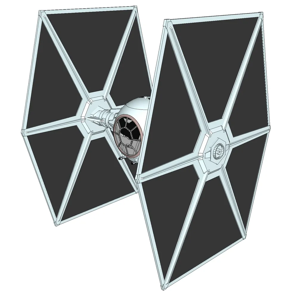 Detailed 3D model of a geometric sci-fi spacecraft with angular wings and cockpit structure, optimized for SketchUp architectural visualization and rendering projects