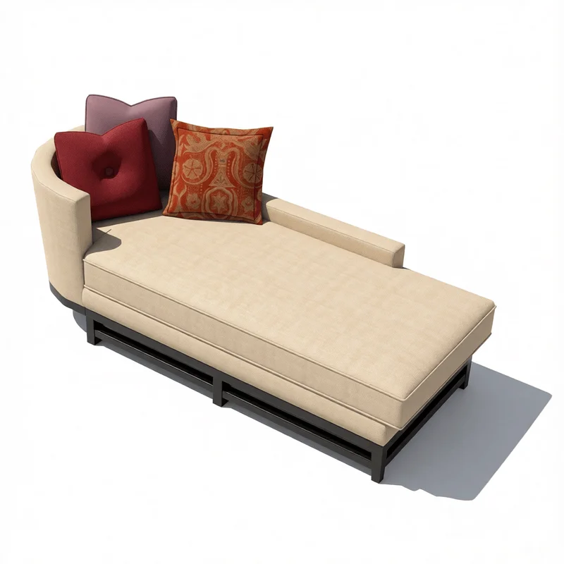 Modèle 3D de chaise longue de luxe avec sellerie beige et coussins décoratifs pour la visualisation en design d'intérieur