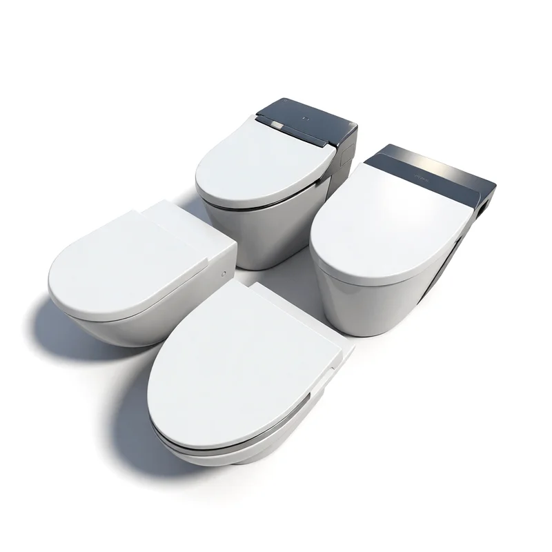 Sleek modern toilet and urinal 3D models with smooth curves and metallic accents for SketchUp architectural visualization projects