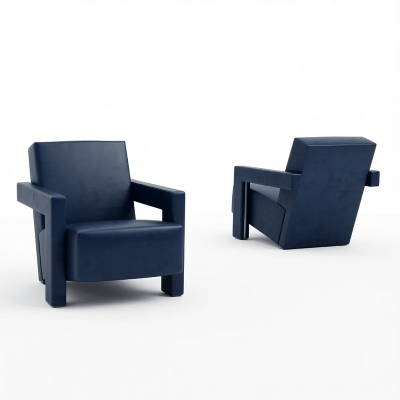 Modèle 3D de fauteuil moderne en cuir bleu aux lignes épurées et textures réalistes pour projets architecturaux et de design d'intérieur SketchUp