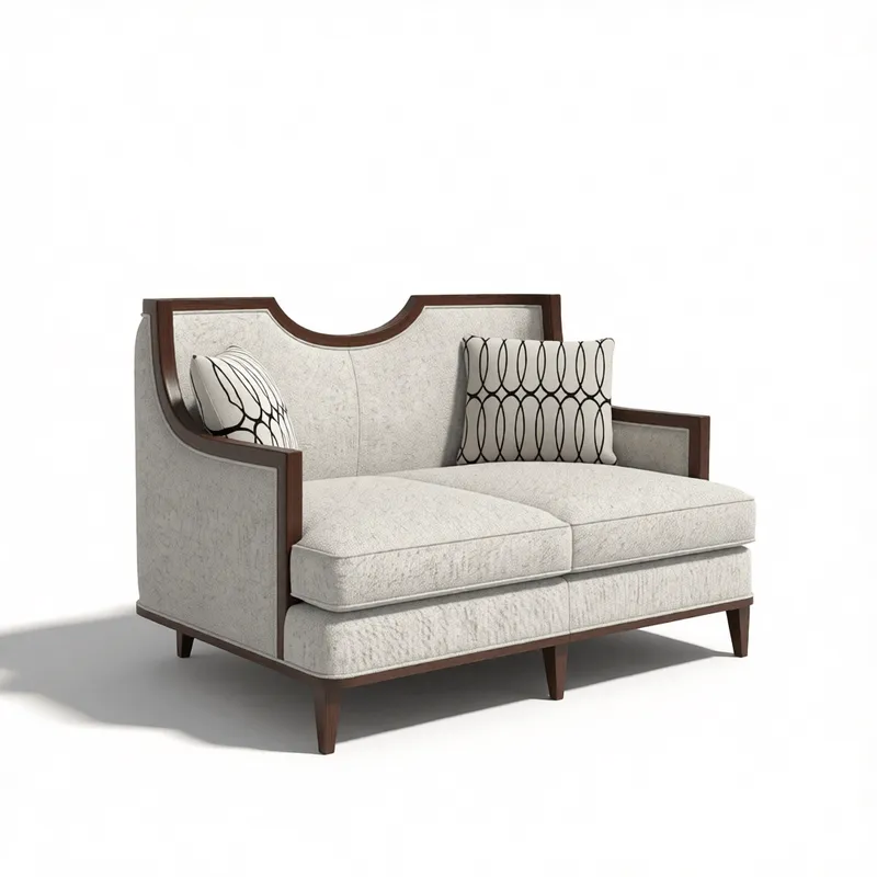 Vintage american sofa 3d model with curved wood trim and textured upholstery for interior design visualization in sketchup