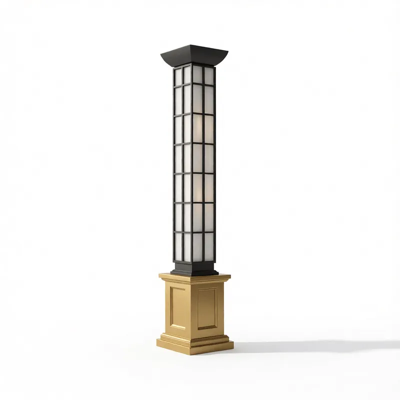 グリッドパターンと金のベースを備えた装飾的な屋外用街灯柱、SketchUpでのランドスケープアーキテクチャ可視化用に最適化