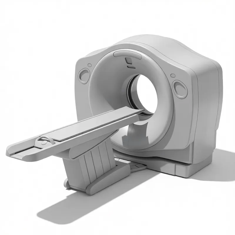 Realistic CT scanner 3D model with precise diagnostic imaging components for healthcare facility visualization and architectural rendering projects