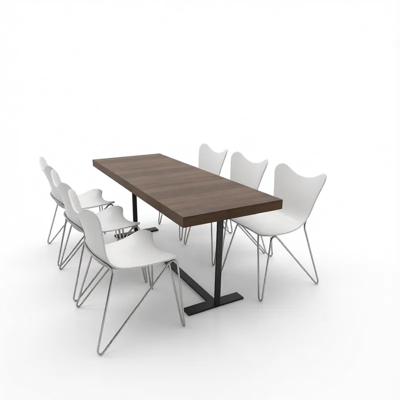 A32740Modern Office Desk Chair SetNO0s914N Современный набор офисных столов и стульев с деревянным столом и белыми эргономичными стульями, оптимизированный для проектов архитектурной визуализации в SketchUp.