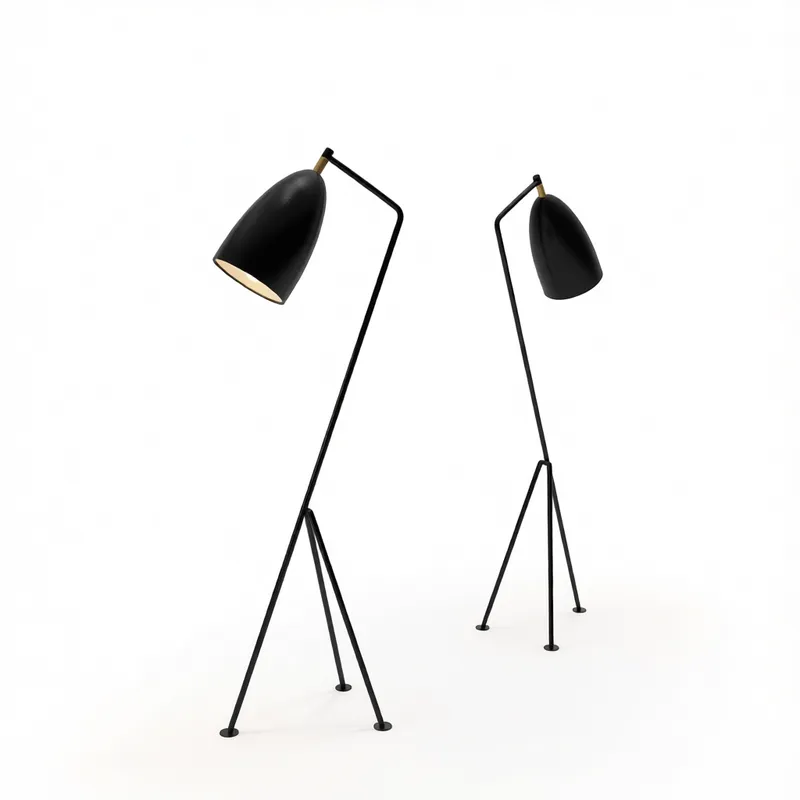 Современная 3D-модель черного напольного светильника на треноге с матовым покрытием и золотистым внутренним свечением для визуализации интерьера в SketchUp