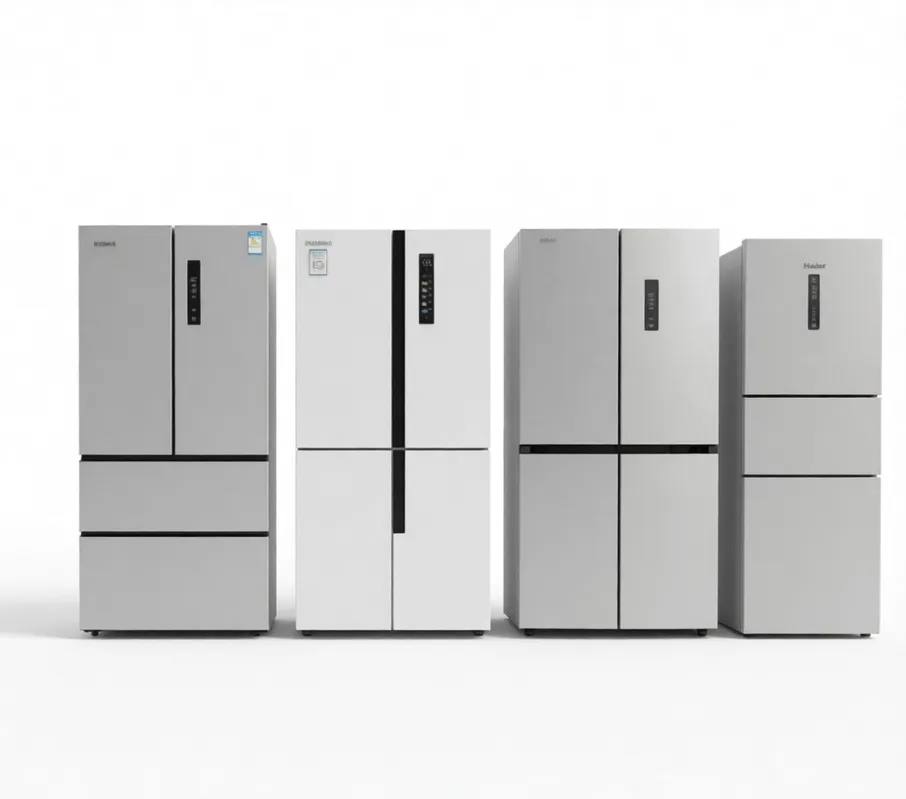 3D-модели холодильников Samsung и Haier с металлическими покрытиями и цифровыми панелями для визуализации дизайна интерьера кухни в SketchUp