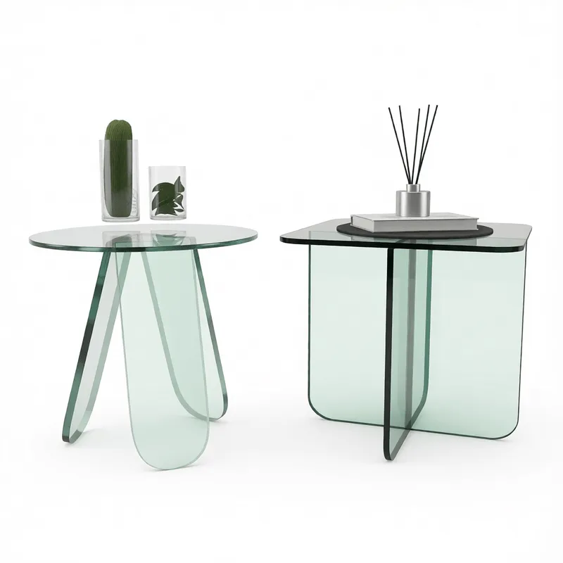 Tables d'appoint en verre moderne aux formes organiques et textures transparentes pour la visualisation en design d'intérieur dans SketchUp