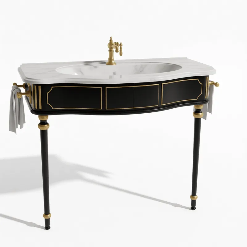 Luxury black and gold bathroom vanity with marble countertop for interior design and architectural visualization in SketchUp