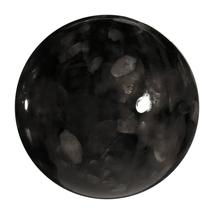 Deep Black Fingerprint Overlay PBR Texture on a studio-lit material sphere