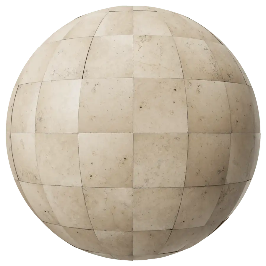 Material sphere showing Worn Beige Grid Tile Surface PBR Texture