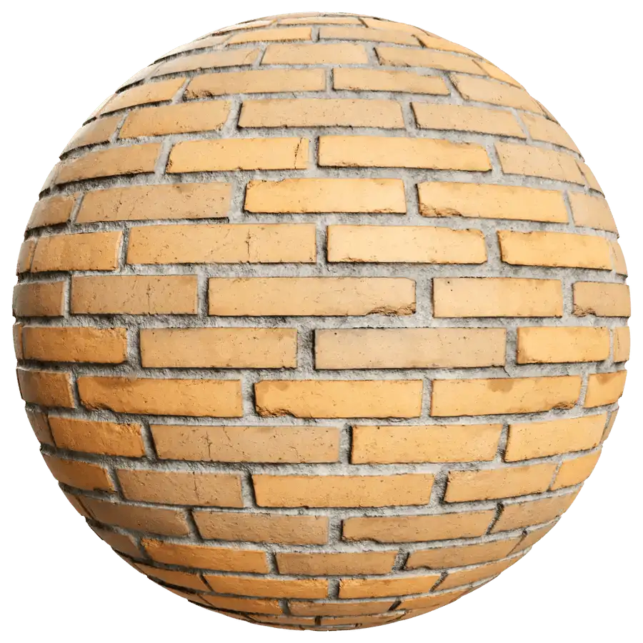 Material sphere showing Yellow Finely Textured Brick Wall PBR Texture