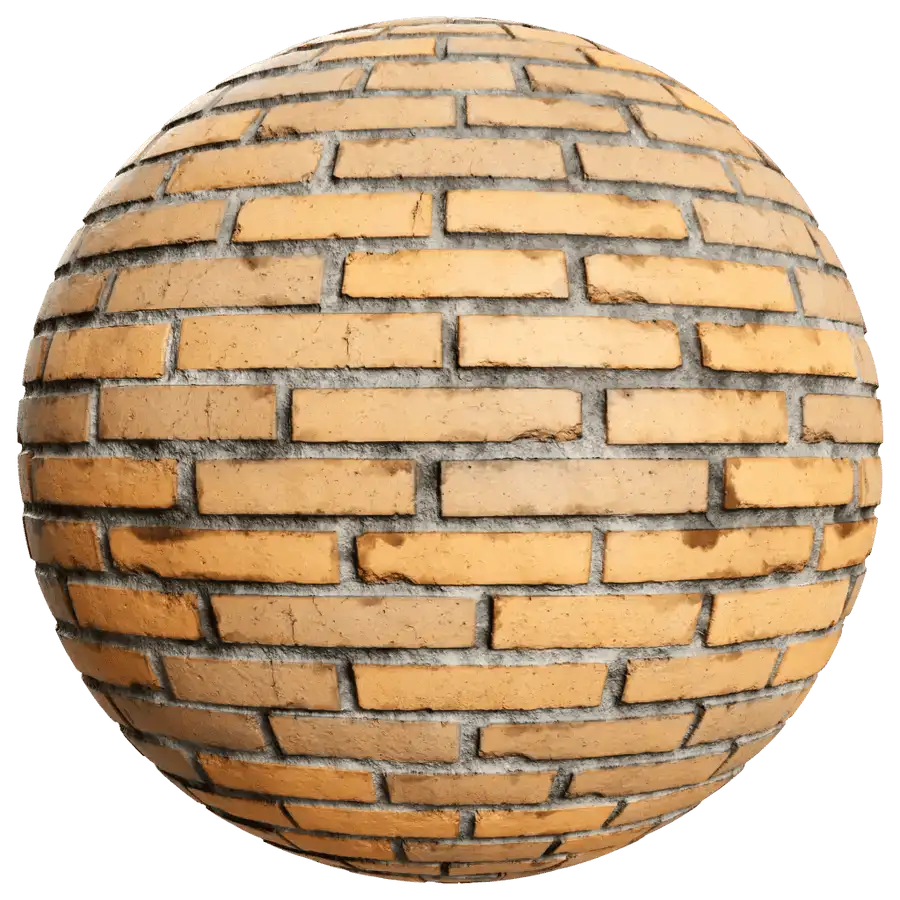 Material sphere showing Yellow Rugged Brick Wall PBR Texture