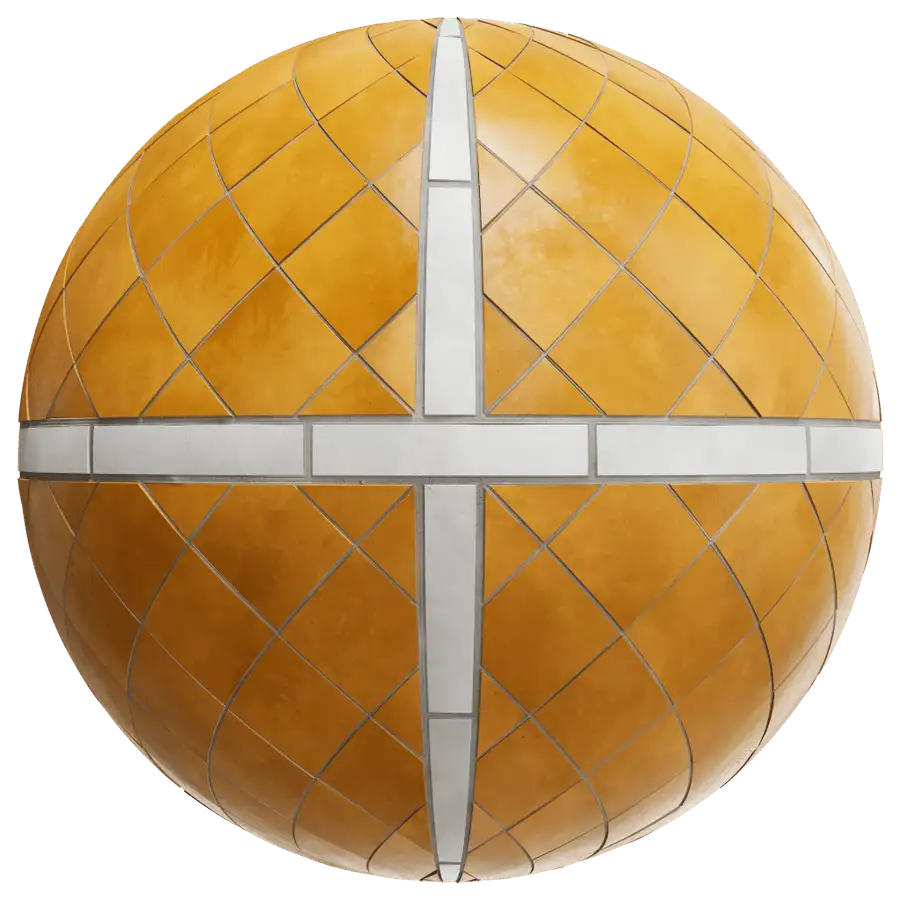 Yellow Tile Surface PBR Texture on a studio-lit material sphere